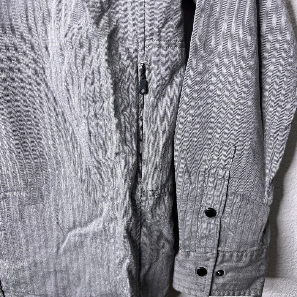 QOR Mens Organic Cotton Merino Wool Herringbone Snap Front Shirt Grey Large - Picture 3 of 10